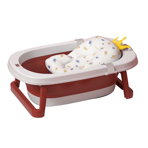 Baignoire bébé pliable avec coussin confortable et thermomètre ( Rouge)