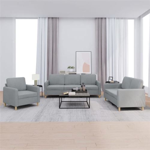 Vidaxl Gris/Clair Ensemble De Canapés 3 Pcs Avec Coussins Tissu - Image 2