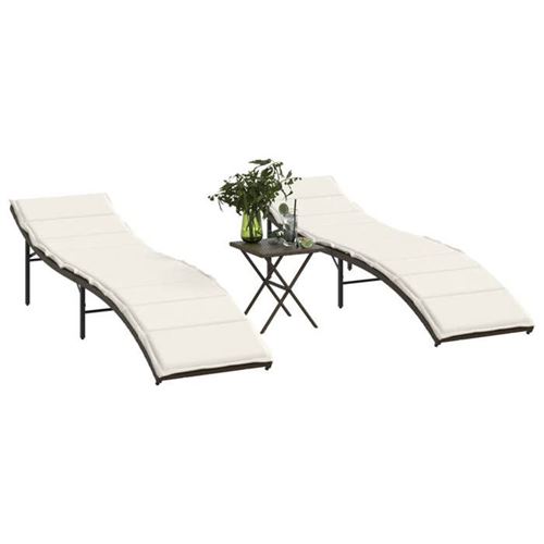 Non Communiqué Marron Vidaxl Lot De 2 Chaises Longues Avec Table, Bain De Soleil, Transat De Terrasse, Siège De Jardin Patio Extérieur, 368252