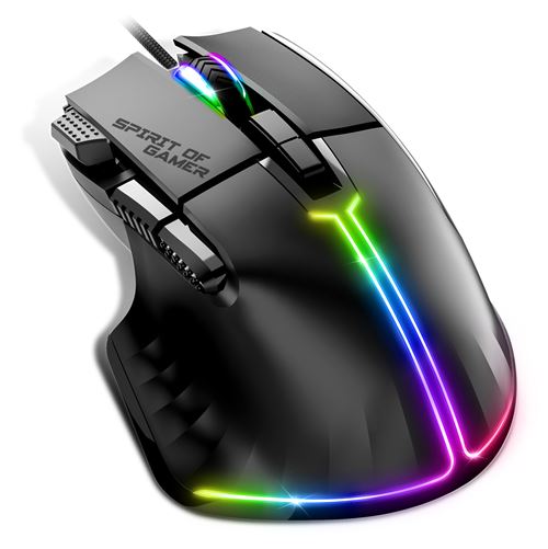 Souris Filaire Gamer pour PC 12800 DPI Souris RGB avec 8 Boutons Programmables dont 1 Rapid Fire 13 Effets de Rétroéclairage Gaming Mouse Ergonomique avec Repose Pouce Spirit Of Gamer PRO M5