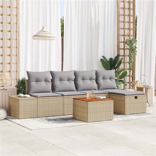 Non Communiqué Beige Ensemble De Canapés De Jardin 6 Pièces Avec Coussins Poly Rattan