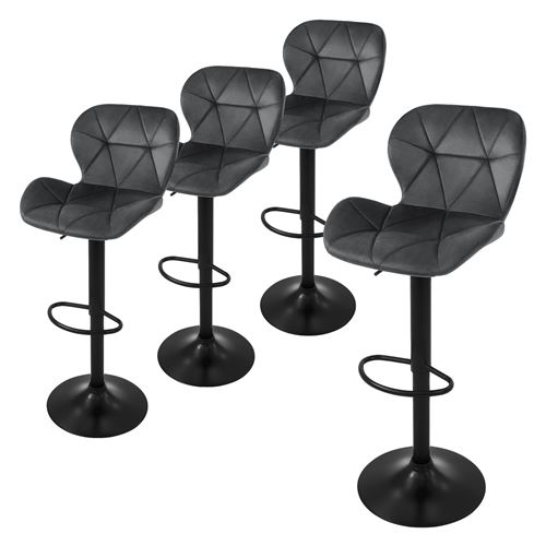 Tabouret de Bar - Lot de 4 - Velours - Dossier et Repose-Pieds - Gris - Image 3