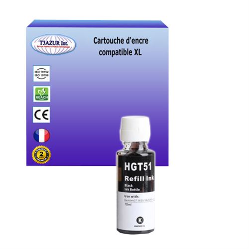 Bouteille d'encre compatible avec HP Smart Tank Plus 551, 555, 559, 570 remplace HP GT51- Noire - 90ml - T3AZUR