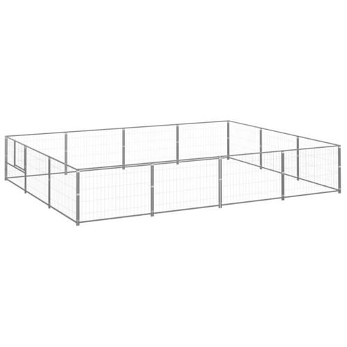 vidaXL Chenil Argenté 12 m² Acier Cage Animaux Enclos pour Chiot Extérieur
