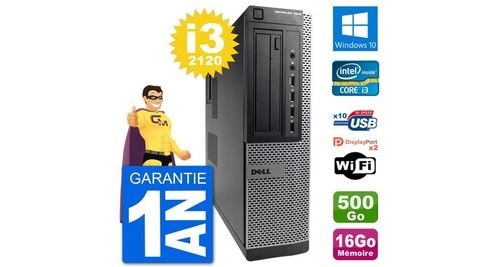 Pc dell 7010 dt intel core i3-2120 ram 16go disque dur 500go windows 10 wifi