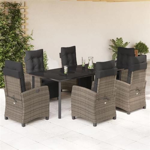 Non Communiqué Gris Vidaxl Ensemble À Manger De Jardin Avec Coussins 7 Pcs, Table Et Chaises Avec Dossier Et Repose-Pied Réglables 3213000