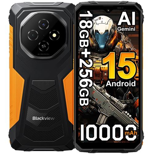 Blackview FORT 1 Téléphone Portable Incassable 6.56 18Go+256Go 10000mAh Smartphone Android 15 NFC Dual SIM GPS - Orange