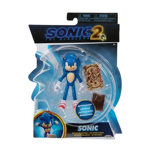 Jakks - Sonic the Hedgehog 2 Movie - 41495 - Figurine articulée 10cm - Personnage Sonic + Accessoires Cartes