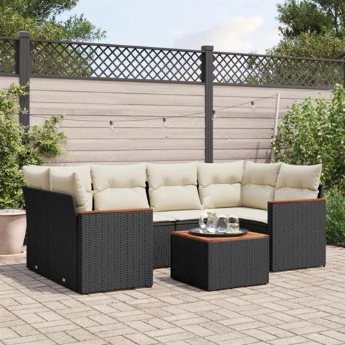 VIDAXL  Salon De Jardin 7 Pcs Avec Coussins Noir R&eacute;sine Tress&eacute;e