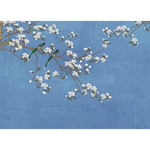AG ART Papier peint Sakura Bleu Fleurs de Cerisier - 375 x 270 cm