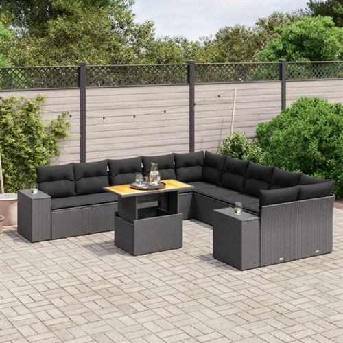 Non Communiqué Noir Vidaxl Salon De Jardin Avec Coussins 11 Pcs, Canapés De Terrasse, Ensemble De Meubles De Patio, Mobilier D'extérieur, 3272826
