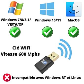 Clé WIFI Dongle USB 600 Mpbs Pour PC,Ordinateur Compatible Avec.