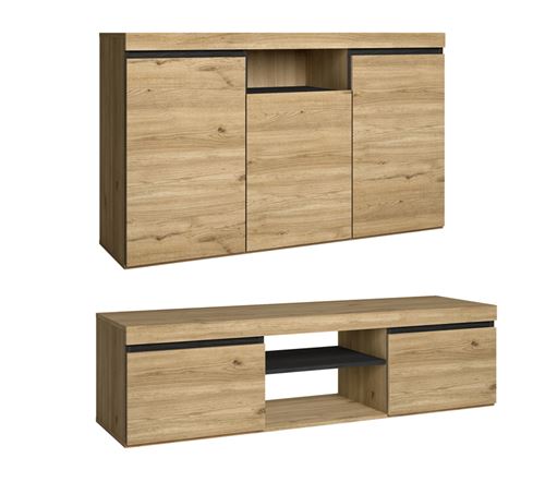 Set Naturale buffet-meuble tv 140cm chêne noir