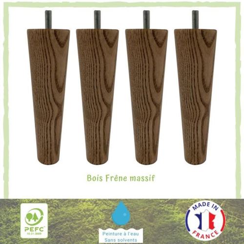 Lot de 4 pieds de lit fuseau frene naturel veine - O 5 cm - H 19 cm