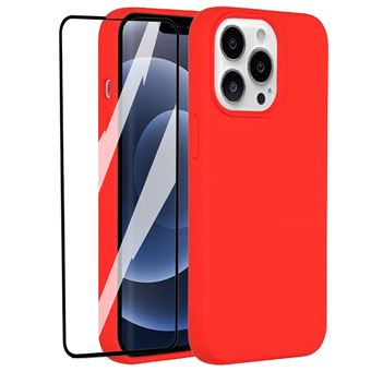 Coque de protection souple silicone Rouge + verre trempé pour iPhone 13 Pro Max -Visiodirect - - 1