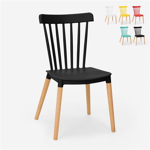 Chaise design moderne en bois polypropylène pour cuisine bar restaurant Praecisura, Couleur: Noir