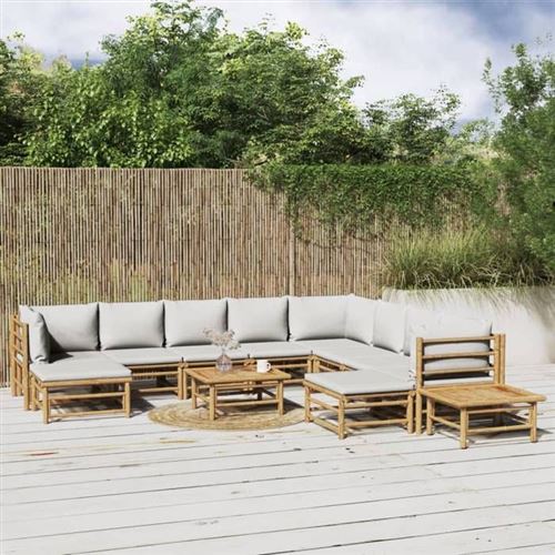 Vidaxl Gris/Clair Salon De Jardin - 12 Pcs - Bambou - Image 2