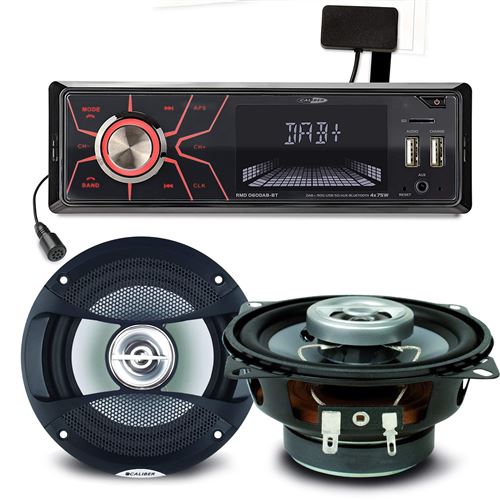 Pack sono voiture Autoradio RMD060DAB-BT 4x75W + 2 haut parleurs 10cm Caliber 80W