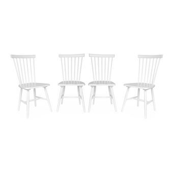 Lot de 4 chaises de salle à manger cuisine design classique bois d'hévéa massif blanc