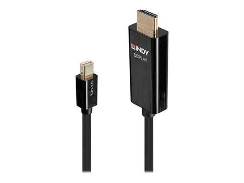 Lindy - Câble adaptateur - Mini DisplayPort mâle pour HDMI mâle - 1 m - blindé - noir - rond, bloqué, support 4K, actif