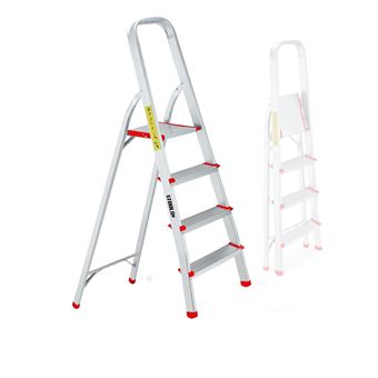 Escabeau 4 Marches BM TOOLS Aluminium - Hauteur Travail 79cm - Pliable Et Léger (2.8kg) - Charge 150kg