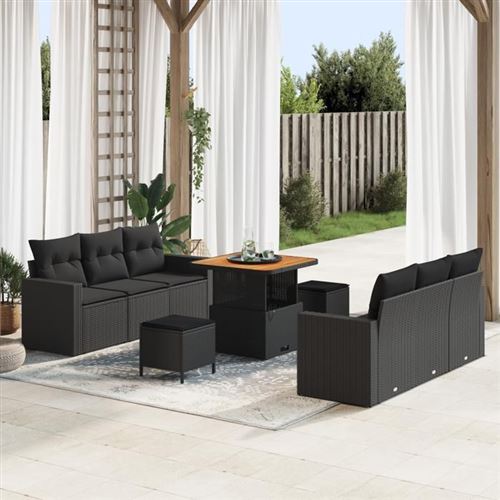 Non Communiqué Noir Ensemble De Canapé De Jardin 9 Pièces Avec Coussins S En Poly Rotin 3361564