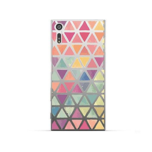 Coque Sony XPERIA XZ , XZS souple transparente et résistante anti choc avec impression de qualité ( Triangles colorés )