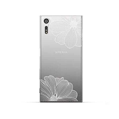 Coque Sony XPERIA XZ , XZS souple transparente et résistante anti choc avec impression de qualité ( Fleurs Blanches )