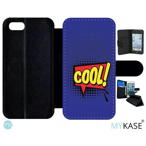 Etui My-Kase pour iPhone Se 2020 - cool fond bleu lectrique - Simili-cuir Noir