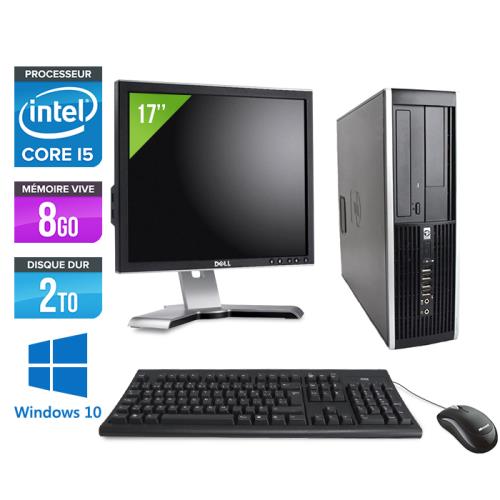 Pc HP Elite 8200 SFF + Ecran 17'' - Noir - Intel Core i5-2400 / 3.10 GHz - RAM 8 Go - HDD 2 To - DVD - Gigabit Ethernet - Windows 10 Professionnel