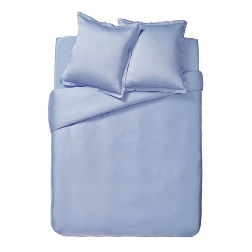 Essix - Drap housse double (TPR) uni en Satin de coton Bleu de Provence - 2 x 90 x 200 cm