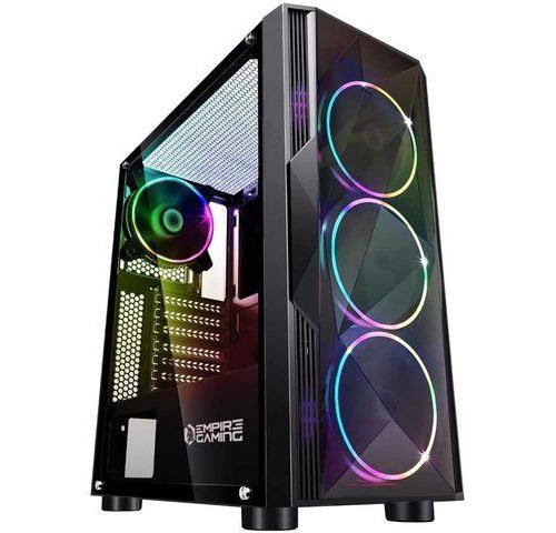 EMPIRE GAMING Boitier PC Gamer - ARGB Moyenne Tour ATX – Façade Diamant, Paroi Latérale Verre Trempé – 4 Ventilateurs 5 Volts LED