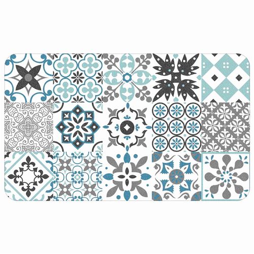 Tapis deco rectangle 45 x 75 cm mousse imprimee salou Bleu