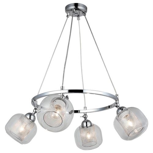 HOMEMANIA Lampe à Suspension Derma - Lustre - Lustre de plafond - Chrome en Métal, Verre, 57 x 57 x 90 cm, 4 x E27, Max 40W