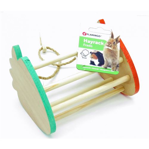 Mangeoire a foin FRADO. en bois rose et vert. 15 x 9 cm. pour rongeur. - Flamingo Pet Products - FL-210255
