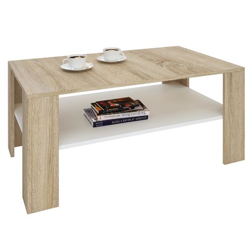 Table basse LORIENT, en m&eacute;lamin&eacute; d&eacute;cor ch&ecirc;ne sonoma et blanc mat 