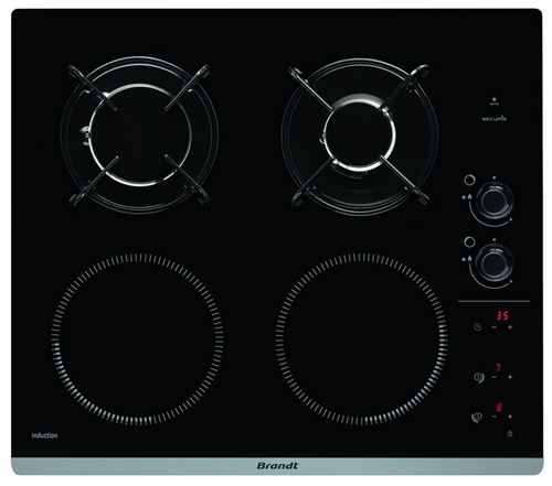 Brandt BPI6413BM - Gasfornuis en inductiekookplaat - 4 hobben - Niche - breedte: 56 cm - diepte: 49 cm - zwart