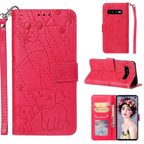Etui en PU motif éléphant rose pour votre Samsung Galaxy S10