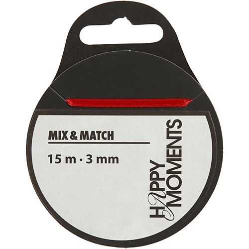 Happy Moments Ruban de satin 3 mm x 15 m rouge