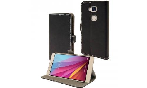 Etui type portefeuille noir Honor 5X rabat latéral articulé fonction stand