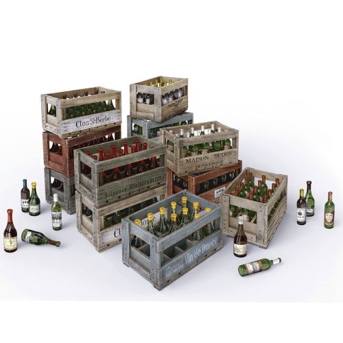 Maquette bouteilles de vin et caisses en bois Mini Art