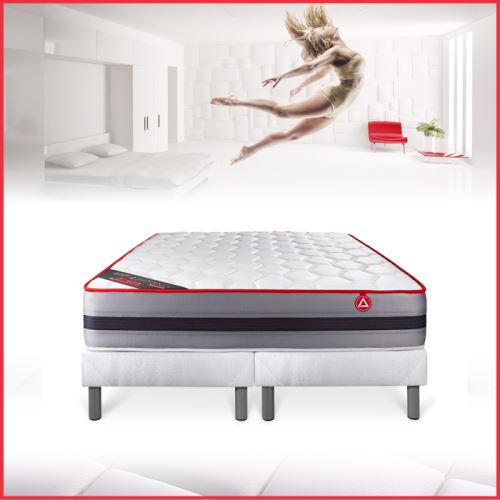 Ensemble matelas 160 x 200 cm Ressorts ensachs et Mmoire de forme VITALSPRING RECOVER - 28 cm - Equilibr - sommier Blanc