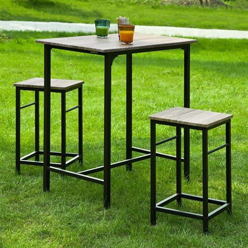 SoBuy® OGT10-N Set de 1 Table + 2 Tabourets Ensemble table de bar bistrot + 2 tabourets avec repose-pieds Table Mange-debout Table haute cuisine