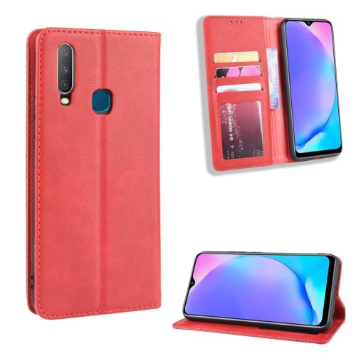 Etui en PU style vintage avec support rouge pour votre Vivo Y17/Y15/Y3