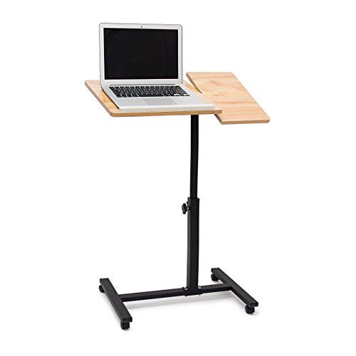 Relaxdays 10019333 Table pour ordinateur portable hauteur réglable roulettes support pliable H x l x P: 95 x 60 x 40,5 cm , bois d'