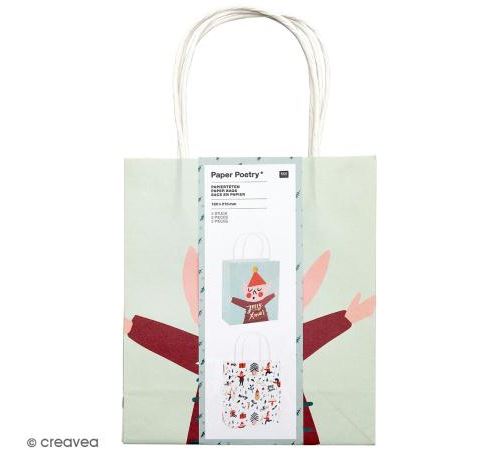 Lot de sacs en papier - Noël Classique - 18 x 21 cm - 2 pcs
