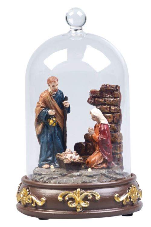 Crèche de Noël à LED sous cloche de verre