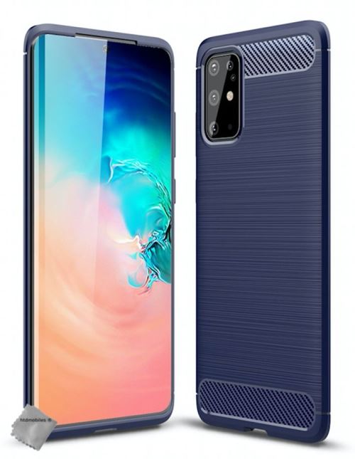 Coque silicone gel carbone pour Samsung Galaxy S20 Plus avec verre trempe - BLEU FONCE