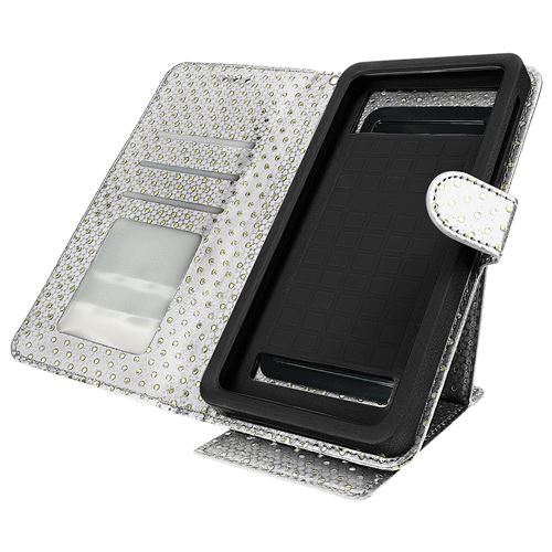 Avizar Etui Smartphone Universel Housse Coque Portefeuille xl argent Support + Miroir