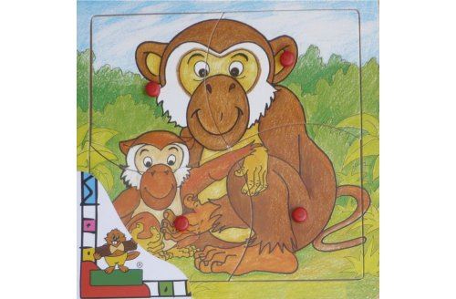 BEEBOO Puzzle a encastrer - singe - 4 pieces - puzzle bouton en bois - animaux 